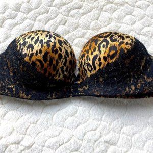 Like New Super PushUp Bra Padded Strapless Bombshell Miraculous Leopard Lace 32B